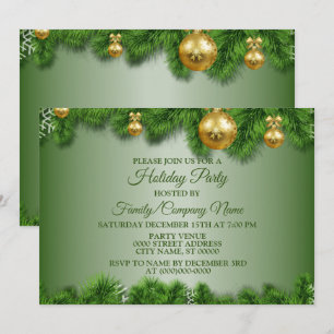 Christmas Golden Ornaments Holidays Party Invitation