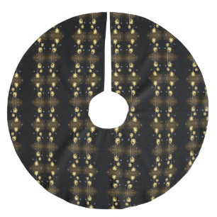 Christmas Golden Ornaments Shiny Stars Black Brush Brushed Polyester Tree Skirt