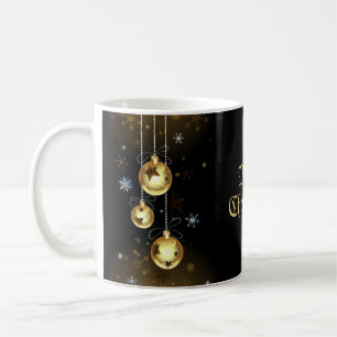 Christmas Golden Ornaments Shiny Stars Black Coffee Mug