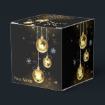 Christmas Golden Ornaments Shiny Stars Black Favour Box<br><div class="desc">Christmas Golden Ornaments Shiny Stars Black Favour Boxes. Unique,  beautiful,  stylish design. Easy to be personalised. Font style,  size and colours can be changed. Matching items available.</div>