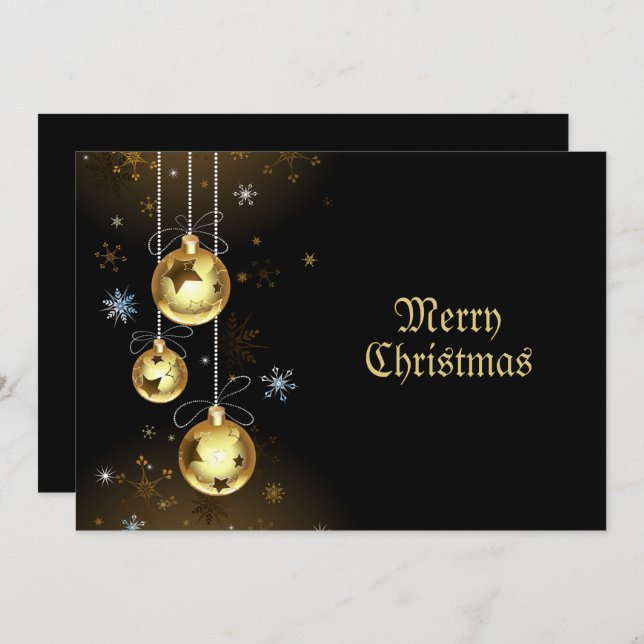 Christmas Golden Ornaments Shiny Stars Black Holiday Card (Front/Back)