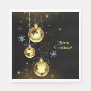 Christmas Golden Ornaments Shiny Stars Black Napkin