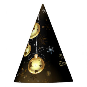 Christmas Golden Ornaments Shiny Stars Black Party Hat