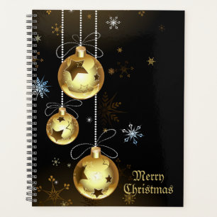 Christmas Golden Ornaments Shiny Stars Black Planner