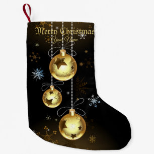 Christmas Golden Ornaments Shiny Stars Black Small Christmas Stocking