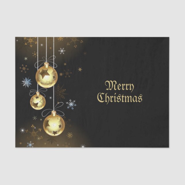 Christmas Golden Ornaments Shiny Stars Black Tissue Paper (Front)