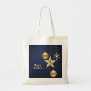Christmas Golden Ornaments Stars Navy Blue Elegant Tote Bag