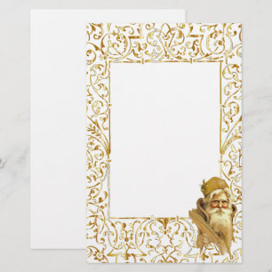 Christmas Golden Ornate Border Vintage Santa Claus Stationery