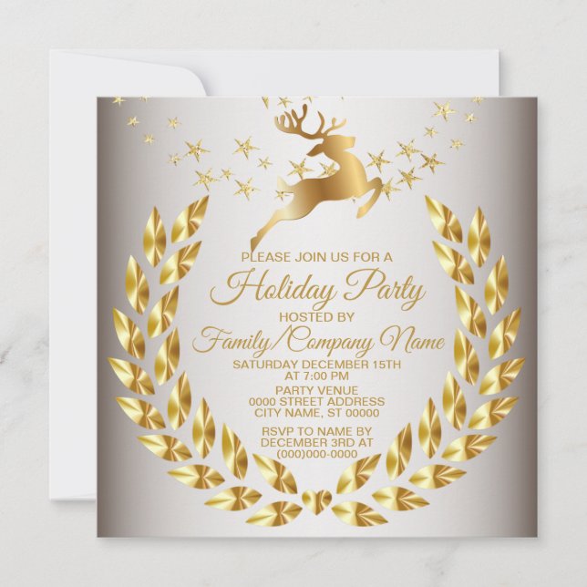 Christmas Golden Reindeer Holidays Party Invitation (Front)