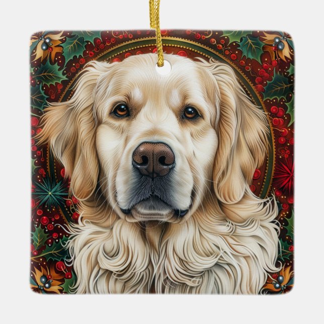 Christmas Golden Retreiver Dog Ceramic Ornament (Front)