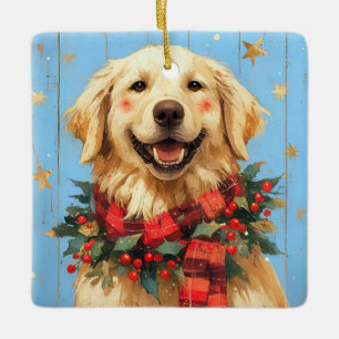 Christmas Golden Retreiver Dog Ceramic Ornament