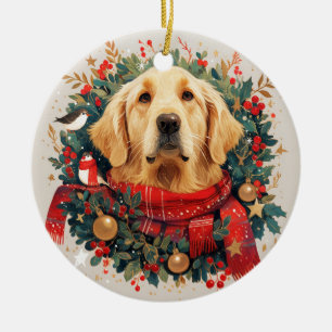Christmas Golden Retreiver Dog Ceramic Tree Decoration