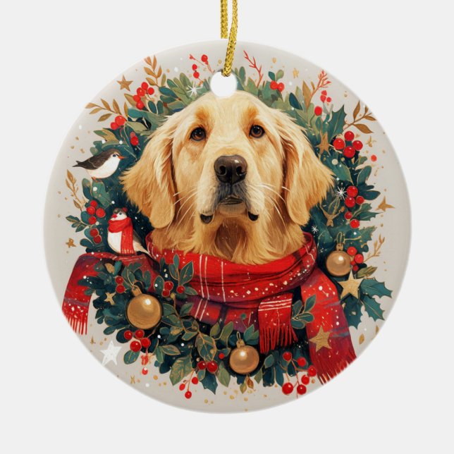 Christmas Golden Retreiver Dog Ceramic Tree Decoration (Front)