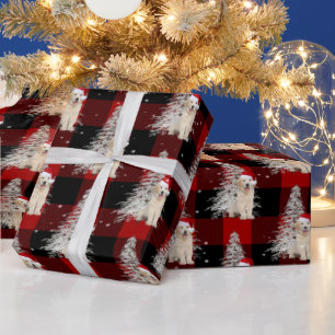 Christmas Golden Retriever and Tree On Plaid Wrapping Paper