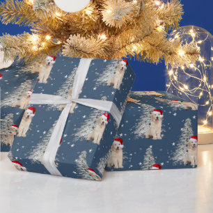 Christmas Golden Retriever and Tree On Stars Wrapping Paper