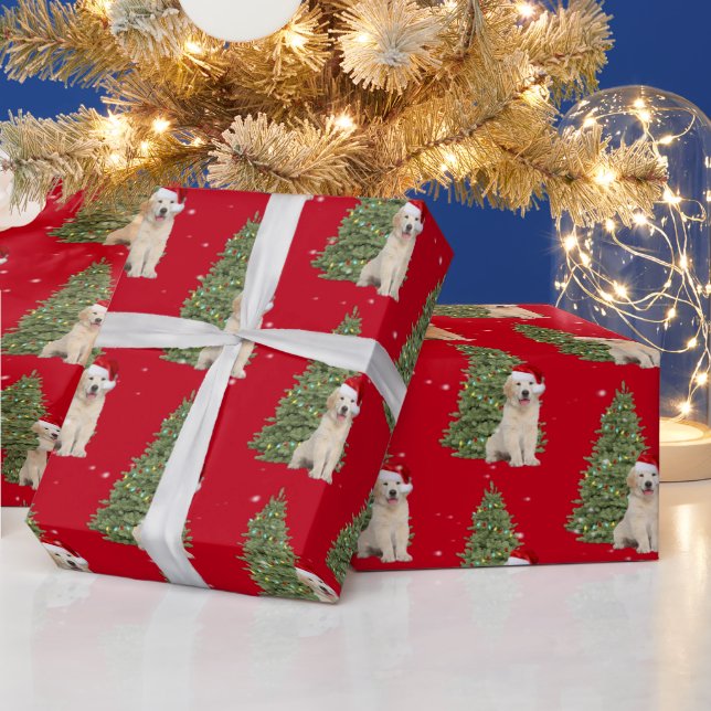 Christmas Golden Retriever and Tree Wrapping Paper (Holidays)