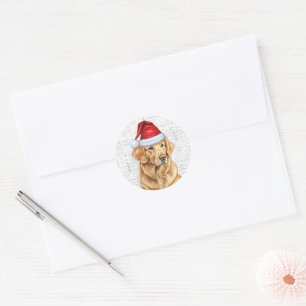 Christmas Golden Retriever and Woof Art Dog Lover Classic Round Sticker