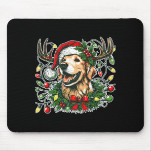 Christmas Golden Retriever Antlers Santa Hat Long  Mouse Mat