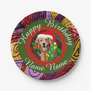 Christmas Golden Retriever Birthday Paper Plate