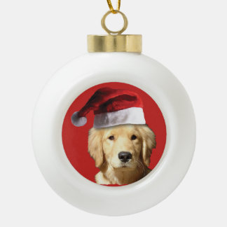 Christmas Golden Retriever Ceramic Ball Christmas Ornament