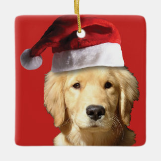 Christmas Golden Retriever Ceramic Ornament