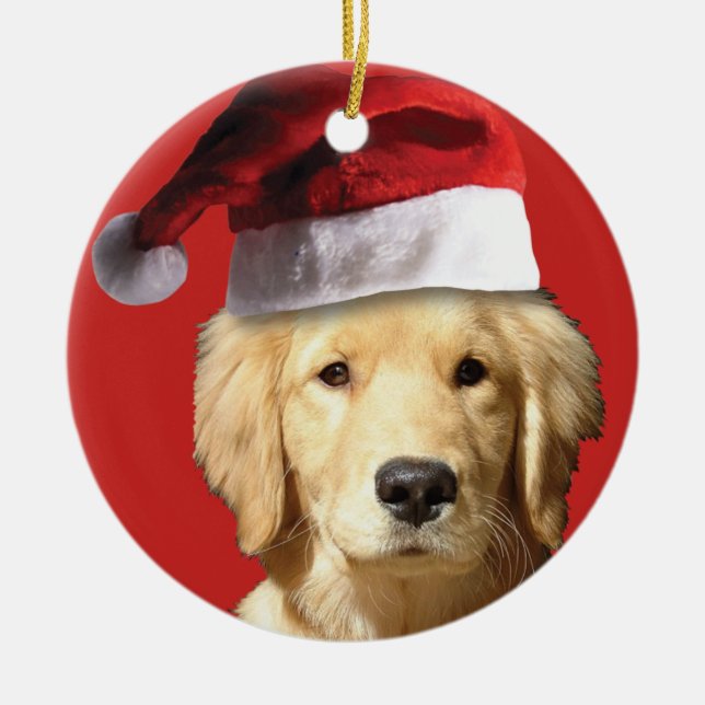 Christmas Golden Retriever Ceramic Tree Decoration (Front)