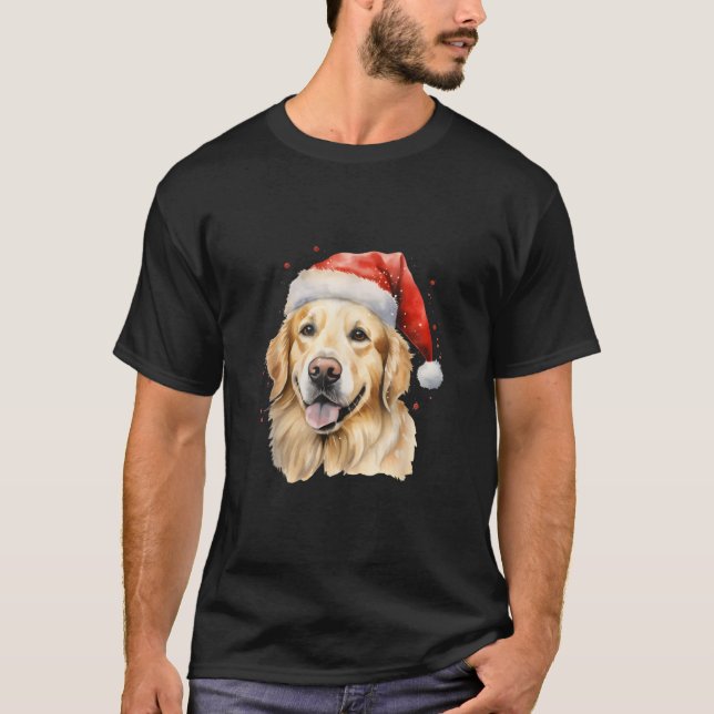 Christmas Golden Retriever Cute Holiday Santa Hat  T-Shirt (Front)