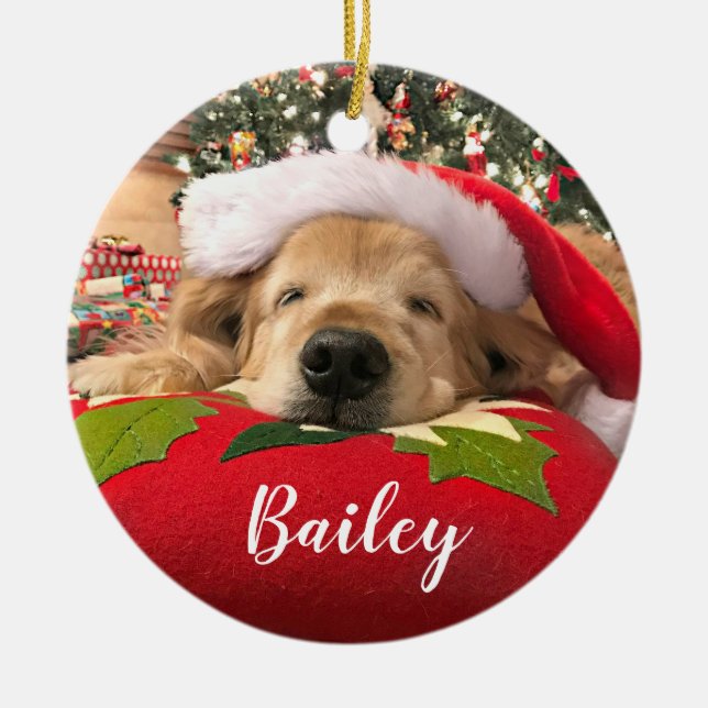 Christmas Golden Retriever Dog Asleep Under Tree Ceramic Tree Decoration (Front)