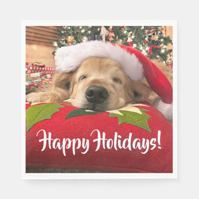 Christmas Golden Retriever Dog Asleep Under Tree Napkin (Front)