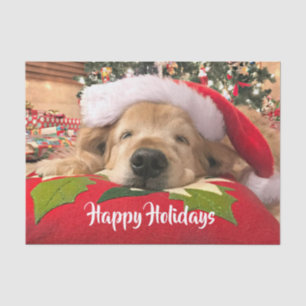 Christmas Golden Retriever Dog Asleep Under Tree Tissue Paper