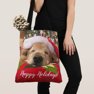 Christmas Golden Retriever Dog Asleep Under Tree Tote Bag