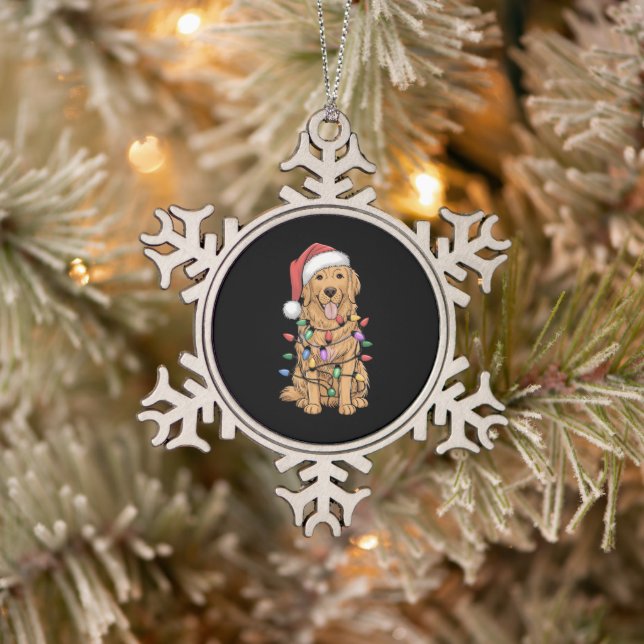Christmas Golden Retriever Dog Lover Gift Mum Dad Snowflake Pewter Christmas Ornament (Tree)
