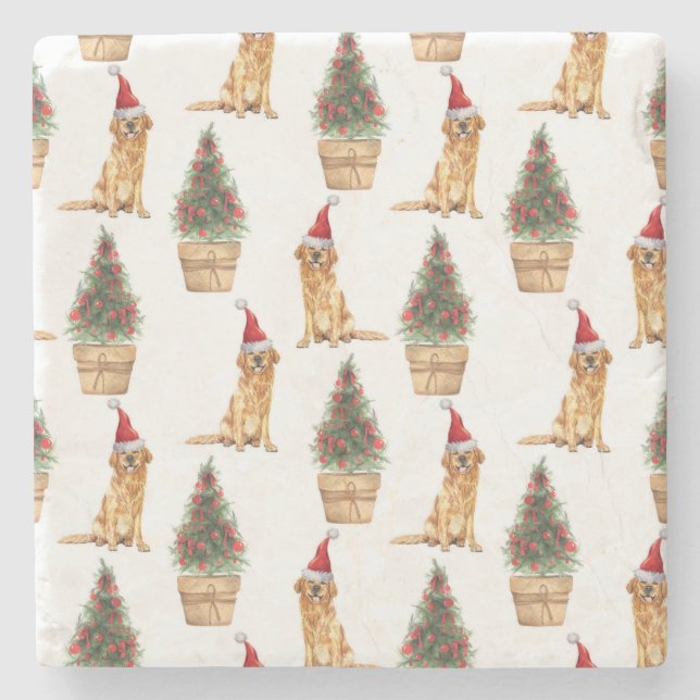 Christmas Golden Retriever Dog Lover Gift Stone Coaster (Front)