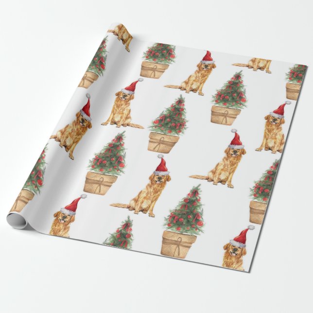 Christmas Golden Retriever Dog Lover Gift Wrapping Paper (Unrolled)