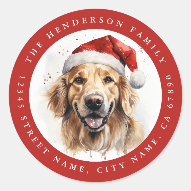 Christmas Golden Retriever Dog Round Stickers (Front)
