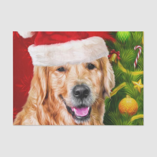 Christmas Golden Retriever Dog Santa Tissue Paper (Front)