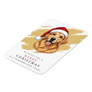 Christmas Golden Retriever Dog with Santa Hat Magnet