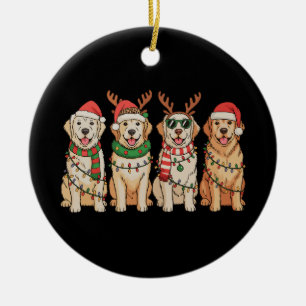 Christmas Golden Retriever Dog Xmas Lights Santa Ceramic Tree Decoration
