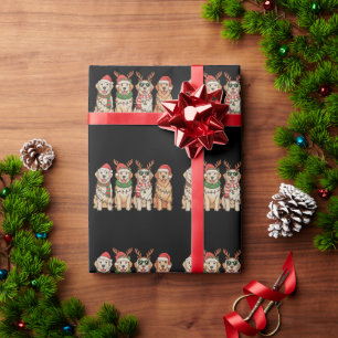 Christmas Golden Retriever Dog Xmas Lights Santa Wrapping Paper