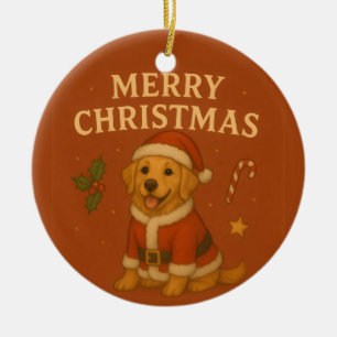 Christmas Golden Retriever Dog Xmas Santa Puppy Ceramic Tree Decoration