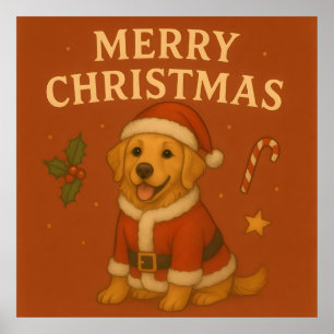 Christmas Golden Retriever Dog Xmas Santa Puppy Poster