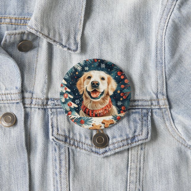Christmas Golden Retriever Dogs 7.5 Cm Round Badge (In Situ)