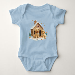 Christmas Golden Retriever Dogs Gingerbread House Baby Bodysuit