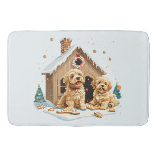 Christmas Golden Retriever Dogs Gingerbread House Bath Mat