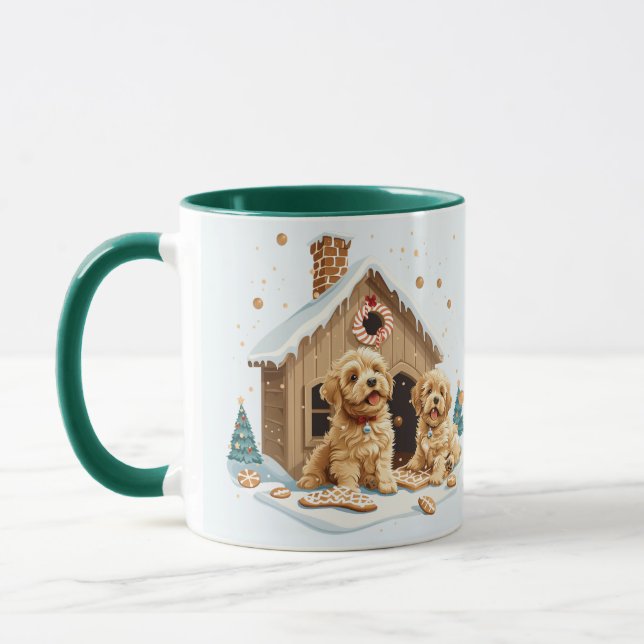 Christmas Golden Retriever Dogs Gingerbread House Mug (Left)