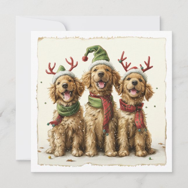 Christmas Golden Retriever Dogs Holiday Card (Front)