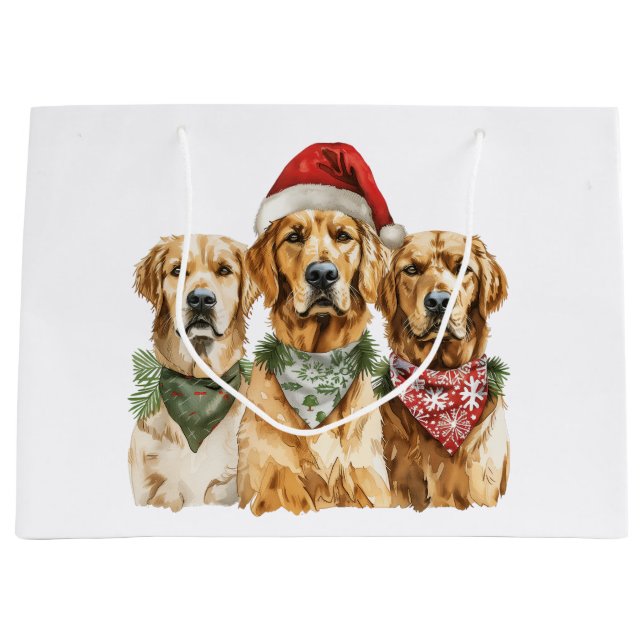 Christmas Golden Retriever Dogs Large Gift Bag (Front)