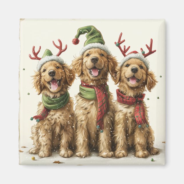 Christmas Golden Retriever Dogs Magnet (Front)