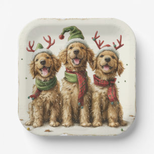 Christmas Golden Retriever Dogs Paper Plate
