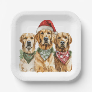 Christmas Golden Retriever Dogs Paper Plate